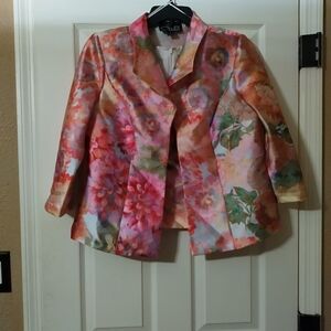 Alex Evenings Women's Floral Blazer - Pink and Green